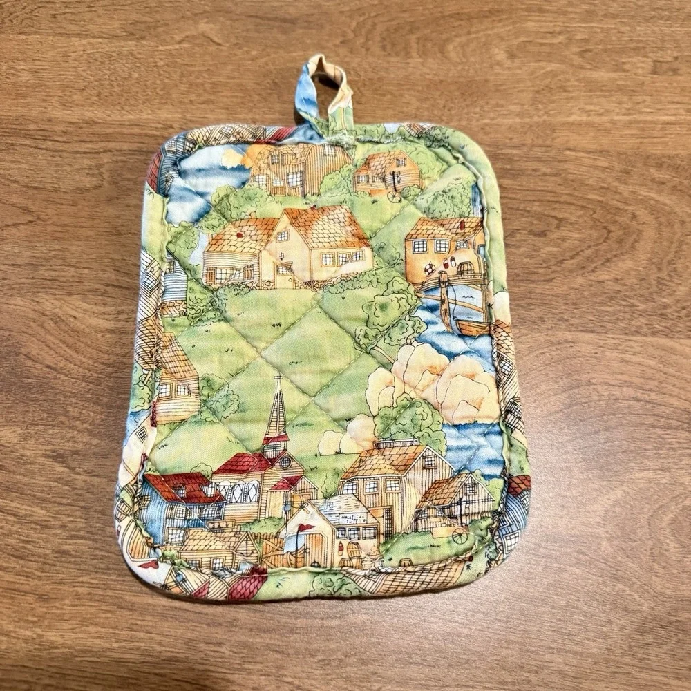 Vintage Lighthouse Pot Holder House Gingham Country Cottage Kitchen 80s